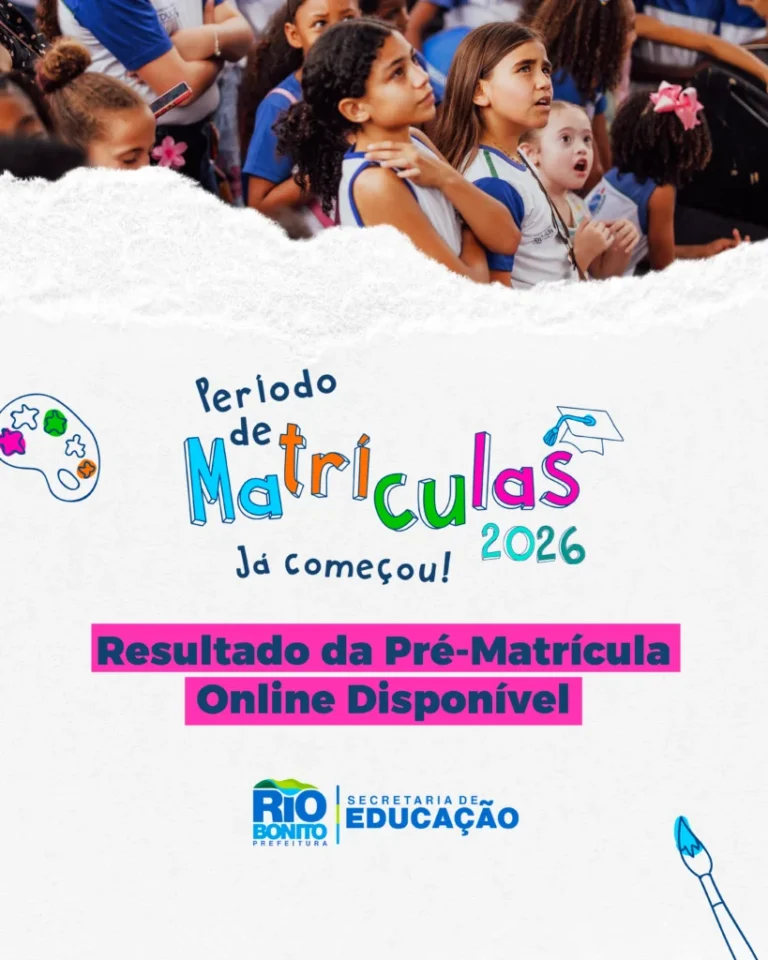 Resultado da Pré-Matrícula 2026 é Divulgado pela Secretaria de Educação de Rio Bonito Resultado da Pré-Matrícula 2026 é Divulgado pela Secretaria de Educação de Rio Bonito