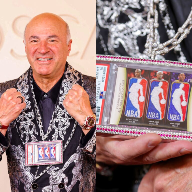 Kevin O’Leary Exibe Corrente com Card de Jordan e Kobe Avaliado em R$ 100 Milhões no Oscar Kevin O’Leary Exibe Corrente com Card de Jordan e Kobe Avaliado em R$ 100 Milhões no Oscar